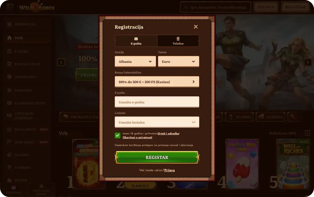 wildrobin casino registracija